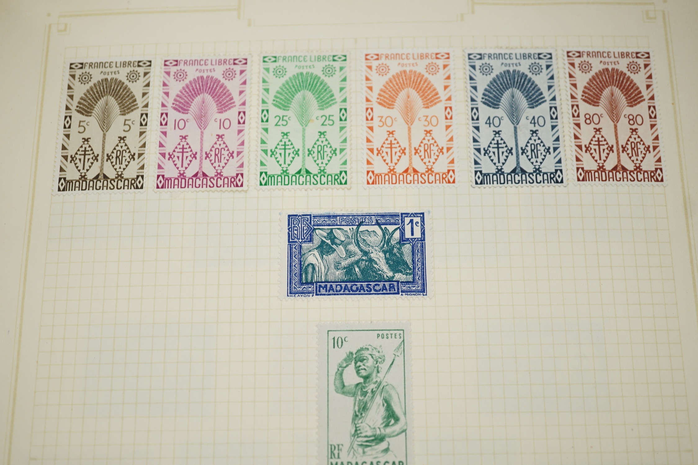 Three albums of world stamps with Bahamas 1938 set - £1 mint, cape of good hope triangulars used (8) Fiji, Germany and Germany states